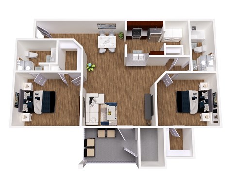 Floor plan for 2 beds, 2 baths, 1164 sqft